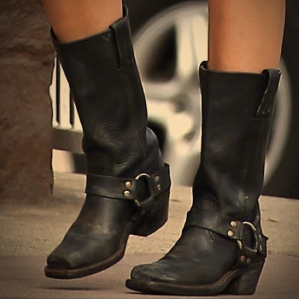 Frye Harness 12R Leather Boots Size 8.5 M in Black